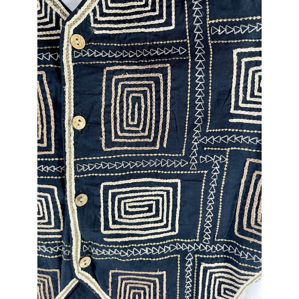 Paul Harris Design PHD Vintage Embroidered Cotton Vest Boho Tribal Spiral L - Picture 2 of 6